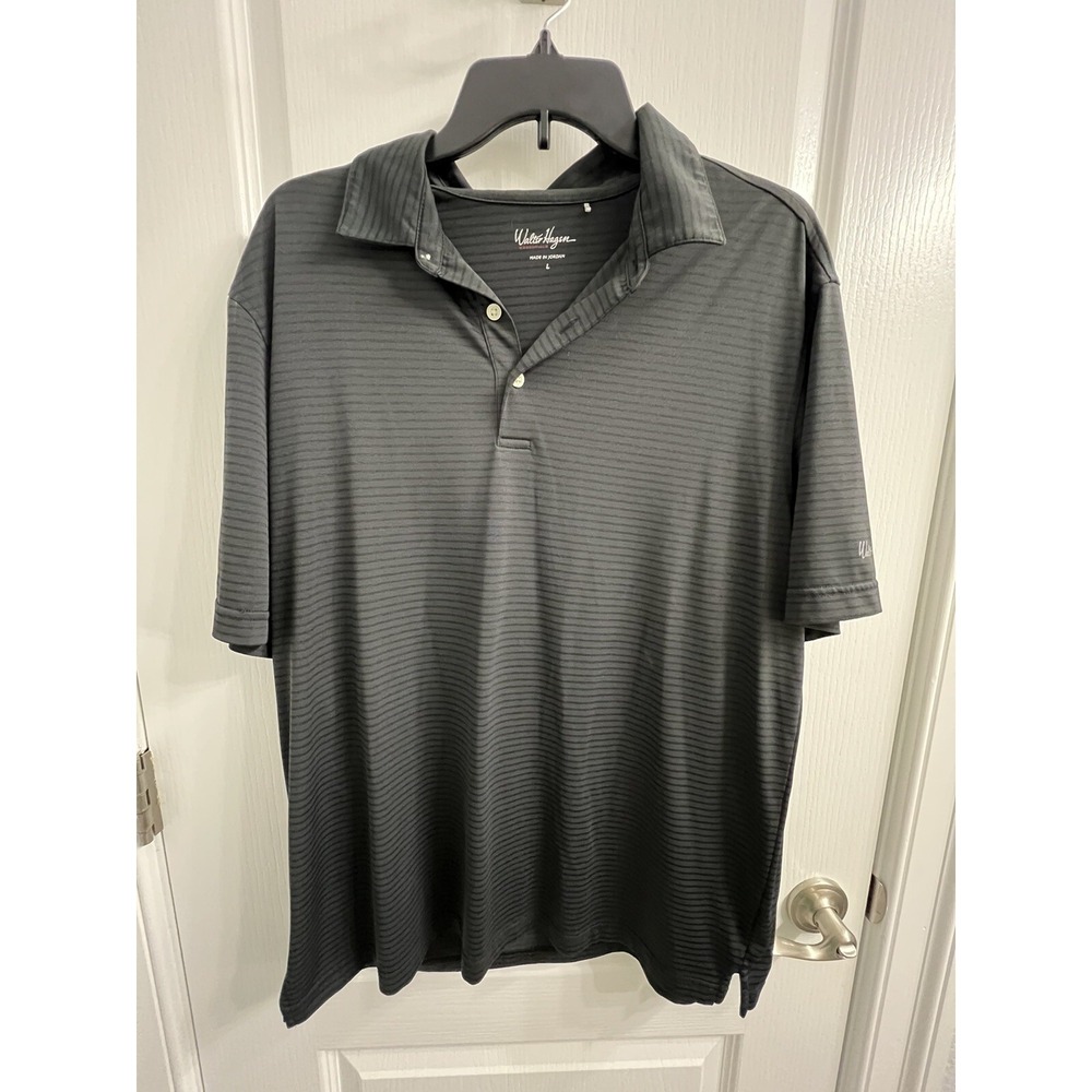 Walter Hagen Essentials Mens Large Black Grey Striped Ombre Golf Polo Shirt L